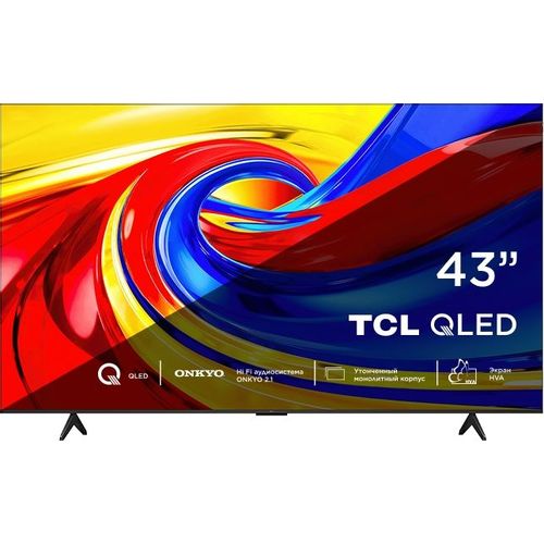 43" Телевизор TCL 43P7L-RU QLED, 4K Ultra HD, СМАРТ ТВ, Google TV, черный