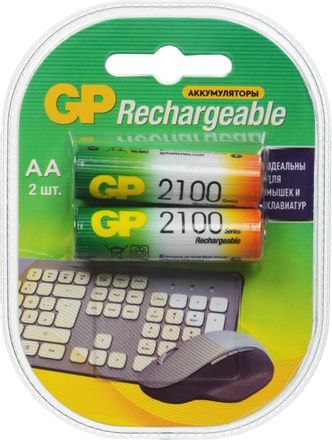 AA Аккумуляторная батарейка GP 210AAHC, 2 шт. 2100мAч