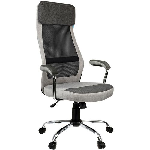 Кресло руководителя HELMI Stylish, сетка/ткань, до 120кг, топ-ган, фиксированные подлокотники, черный/серый/бежевый