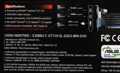 Asus GeForce GT 710 2Gb GT710 SL 2GD3 BRK EVO