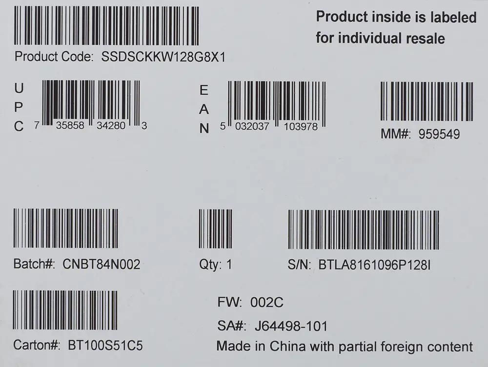 SSD Intel 545s Series SSDSCKKW128G8X1 128 M.2 2280 SATA III ssdsckkw128g8x1 959549 1050750