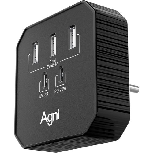 Сетевое зарядное устройство AGNI TP-WB2U3E, 3xUSB-A, 2xUSB-C, 20Вт, 3A, черный [tp-wb2u3e-black]
