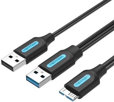 Кабель USB3.0 VENTION CQPBD,  USB 3.0 A(m) (прямой) -  USB 2.0 A (m) (прямой),  круглое,  0.5м,  черный
