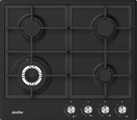Газовая варочная панель Simfer H60V41B525, 4 конфорки, эмалированная сталь, черный