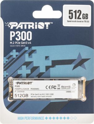 SSD накопитель Patriot P300 P300P512GM28 512ГБ, M.2 2280, PCIe 3.0 x4,  NVMe,  M.2