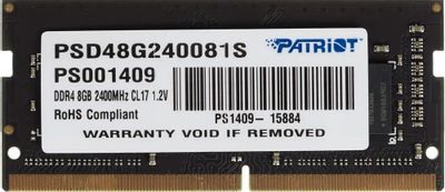 Оперативная память Patriot PSD48G240081S DDR4 -  1x 8ГБ 2400МГц, для ноутбуков (SO-DIMM),  Ret