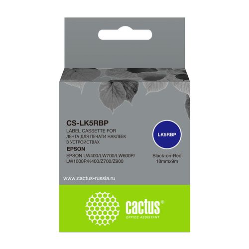 Картридж Cactus CS-LK5RBP, LK-5RBP, 18мм, черный шрифт, красный фон, 9м, CS-LK5RBP