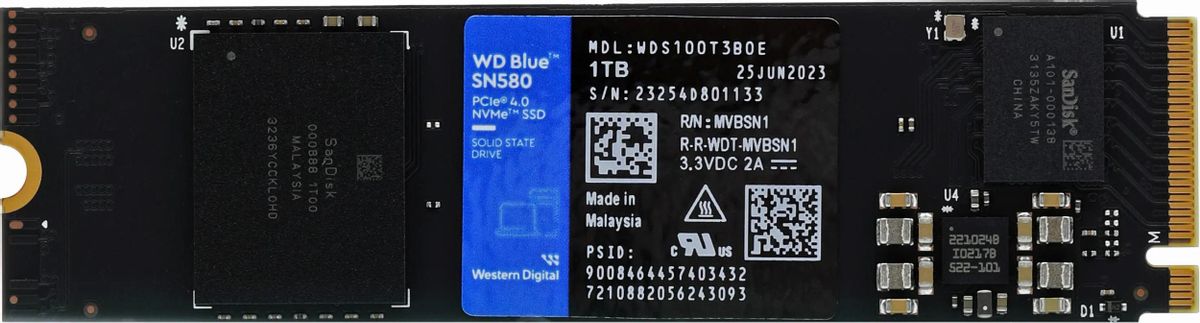 SSD накопитель WD Blue SN580 WDS100T3B0E 1ТБ, M.2 2280, PCIe 4.0