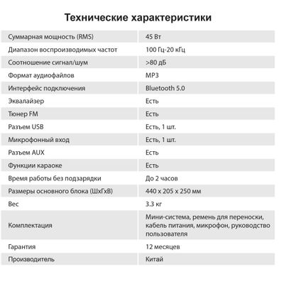 Музыкальный центр SunWind SW-MS50, 45Вт, с микрофоном, Bluetooth, FM ...