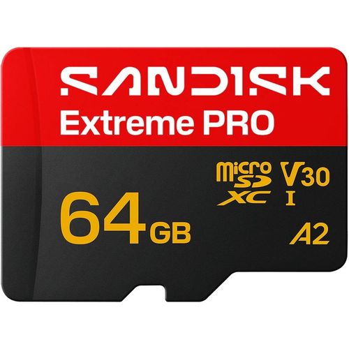 Карта памяти microSDXC UHS-I U3 Sandisk Extreme Pro 64 ГБ, 200 МБ/с, Class 10, SDSQXCU-064G-GS6MA, 1 шт., переходник SD