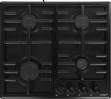 Газовая варочная панель Vitek VGH 6410 MBK, 4 конфорки, эмалированная сталь, черный
