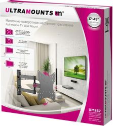 Кронштейн для телевизора ULTRAMOUNTS UM867, 23-42", настенный, поворот и наклон, черный