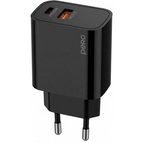 Сетевое зарядное устройство PERO ТС24, USB-A, USB-C, 20Вт, 3A, черный [тс24b]