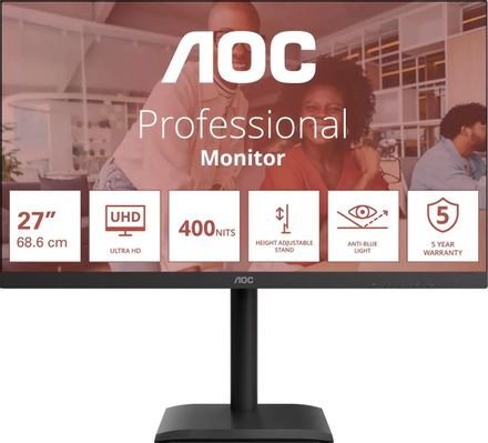 27" Монитор AOC U27E4CV, 3840x2160, IPS, 2хHDMI, 1хDP, черный