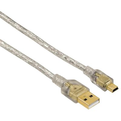 Кабель USB2.0 HAMA USB A(m) -  mini USB B (m),  GOLD ,  0.75м,  прозрачный [00039744]