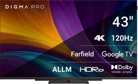 43" Телевизор DIGMA PRO UHD 43C 4K Ultra HD, СМАРТ ТВ, Google TV, черный