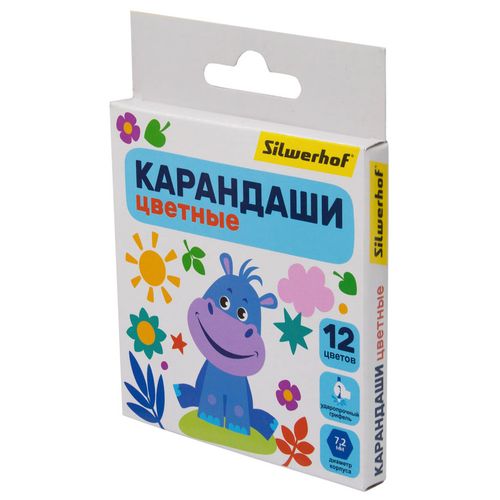 Карандаши Silwerhof Веселые друзья Mini шестигранный, дерево, 7.2мм, 12 цв., коробка европодвес