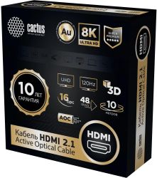 Кабель аудио-видео Cactus CS-HDMI-AOC-2.1-10, HDMI (m) - HDMI (m), ver 2.1, 10м