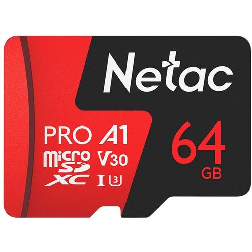 Карта памяти microSDXC UHS-I U3 NETAC P500 Extreme Pro 64 ГБ, 100 МБ/с, Class 10, NT02P500PRO-064G-R, 1 шт., переходник SD