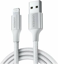 Изображение товара Кабель UGREEN US199 Lightning to USB, 1 м, серебристый, MFI, оплетка