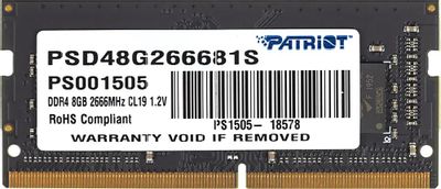 Оперативная память Patriot Signature PSD48G266681S DDR4 -  1x 8ГБ 2666МГц, для ноутбуков (SO-DIMM),  Ret