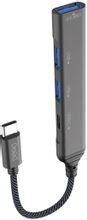 Изображение товара Адаптер PERO MH03,  USB Type-C (m) -  USB-A (f)/2хUSB-A (f)/USB Type-C (f),  0.19м,  в оплетке,  серый