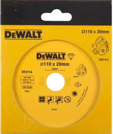 Алмазный диск DeWALT DT3714-QZ, 110мм, 1.6мм, 20мм, по керамике