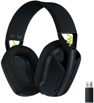Гарнитура игровая Logitech G435,  для компьютера и игровых консолей, накладные,  Bluetooth/Радио, черный  / желтый [981-001053]