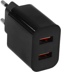 Изображение товара Сетевое зарядное устройство BORASCO 2USB,  2xUSB-A,  microUSB, 2.4A, черный [37263]