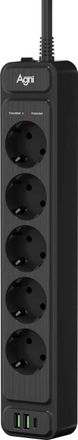 Сетевой фильтр AGNI TP-FS3U5E-PD, 2м, черный [tp-fs3u5e-pd-2m-black]