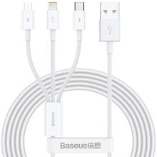 Изображение товара Кабель BASEUS CAMLTYS-02 3 в 1 Lightning, USB Type-C, Micro USB, 1.5 м, Белый