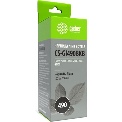 Чернила Cactus CS-GI490BKB GI-490, для Canon, 100мл, черный пигментный