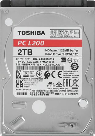 2ТБ Жесткий диск Toshiba L200 HDWL120UZSVA, SATA III, 2.5", 5400об/мин