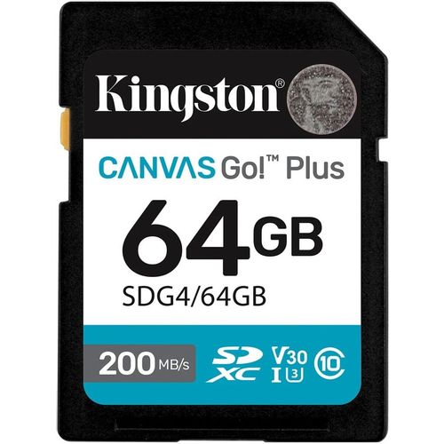 Карта памяти SDXC UHS-I U3 Kingston Canvas Go! Plus 64 ГБ, 200 МБ/с, Class 10, SDG4/64GB, 1 шт., без адаптера
