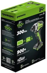 Ударный винтоверт GREENWORKS GD24ID3, 2Ач