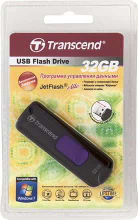 Флешка USB Transcend Jetflash JF500 32ГБ, USB2.0, черный и фиолетовый [ts32gjf500]