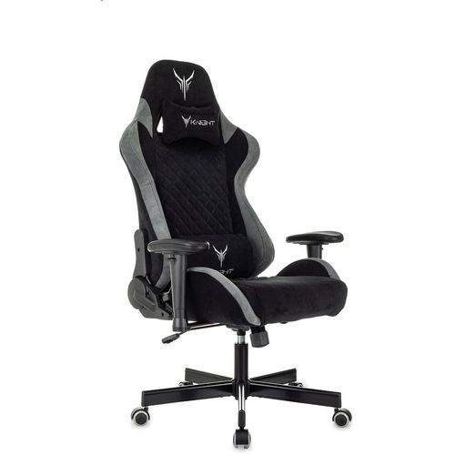Кресло игровое KNIGHT Королевский (Regal), искусственная замша, до 150кг, регулируемые 2D подлокотники, черный/серый
