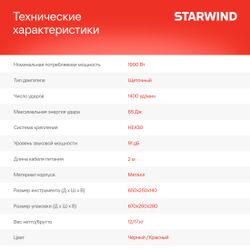 Отбойный молоток StarWind SDB65-1900MS1