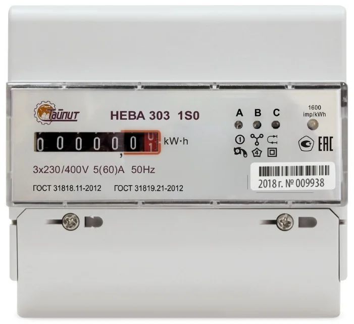 Счетчик электроэнергии ТАЙПИТ Нева 303 1S0, 3-фазный, однотарифный, 5 ...