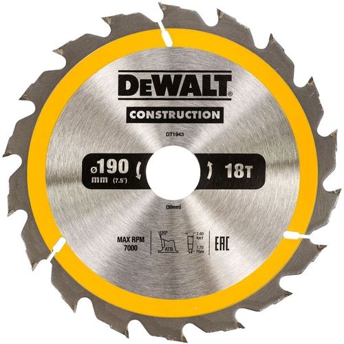 Пильный диск DeWALT DT1943-QZ, 190мм, 1.7мм, 30мм, по дереву