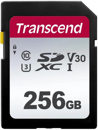 Карта памяти SDXC UHS-I U3 Transcend 256 ГБ, 100 МБ/с, Class 10, TS256GSDC300S, 1 шт., без адаптера