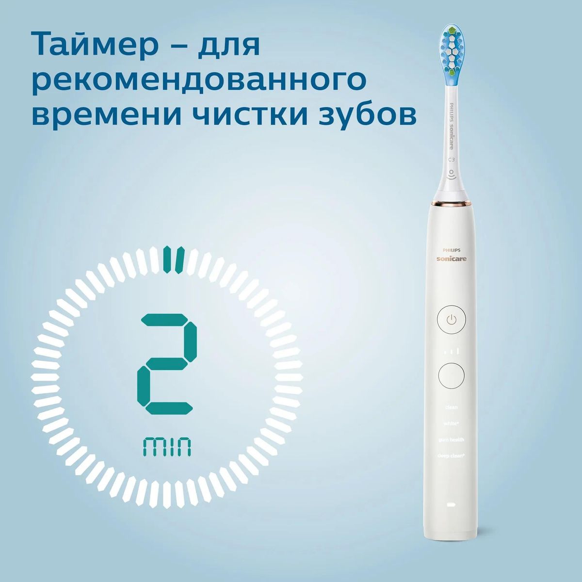 Характеристики Электрическая зубная щетка Philips Sonicare DiamondClean  HX9911/94 насадки для щётки: 1шт, цвет:белый (1425238) смотреть в СИТИЛИНК