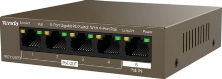 Коммутатор TENDA TEG1105PD, неуправляемый, 5 RJ-45, 10/100/1000 Мбит/с
