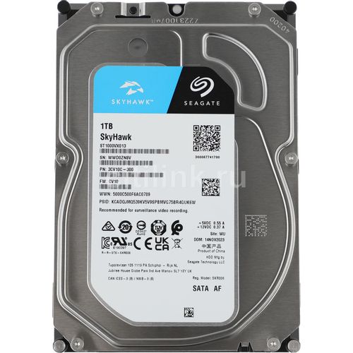 Жесткий диск Seagate Skyhawk ST1000VX013, 1ТБ, HDD, SATA III, 3.5″, 5400об/мин