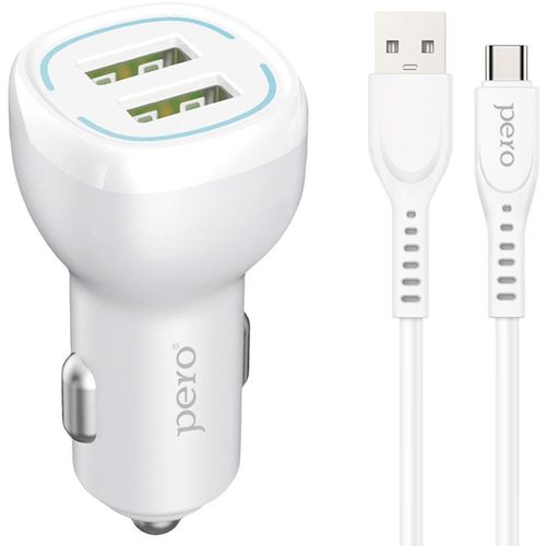 Автомобильное зарядное устройство PERO AC04, 2xUSB-A, USB-C, 12Вт, 2.4A, белый [aс04tcw]