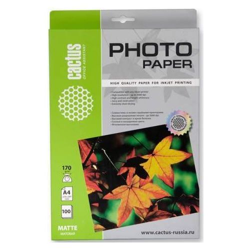 Фотобумага Cactus CS-MA4170100, A4, для струйной печати, 100л, 170г/м2, белый, покрытие матовое