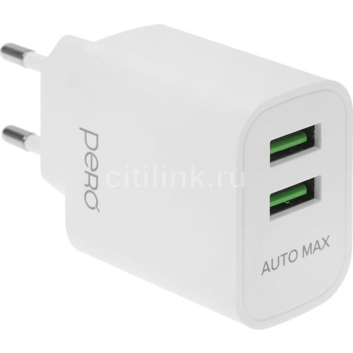 Сетевое зарядное устройство PERO TC02, 2xUSB-A, 8-pin Lightning, 10.5Вт, 2.1A, белый [тс02w2al]