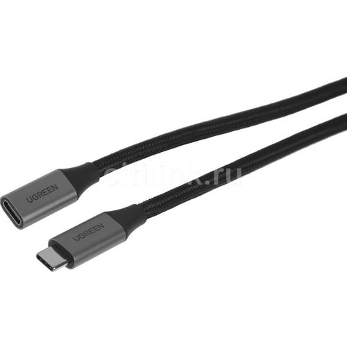 Кабель-удлинитель UGREEN US372, USB Type-C — USB Type-C (m), ферритовый фильтр , 1м, серый [30205]
