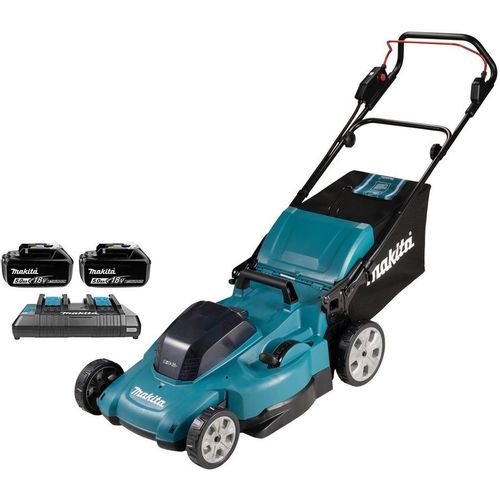 Газонокосилка аккумуляторная Makita DLM538CT2, 53см, несамоходная, 5Ач, с ЗУ
