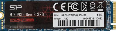 SSD накопитель Silicon Power M-Series SP001TBP34A80M28 1ТБ, M.2 2280, PCIe 3.0 x4,  NVMe,  M.2